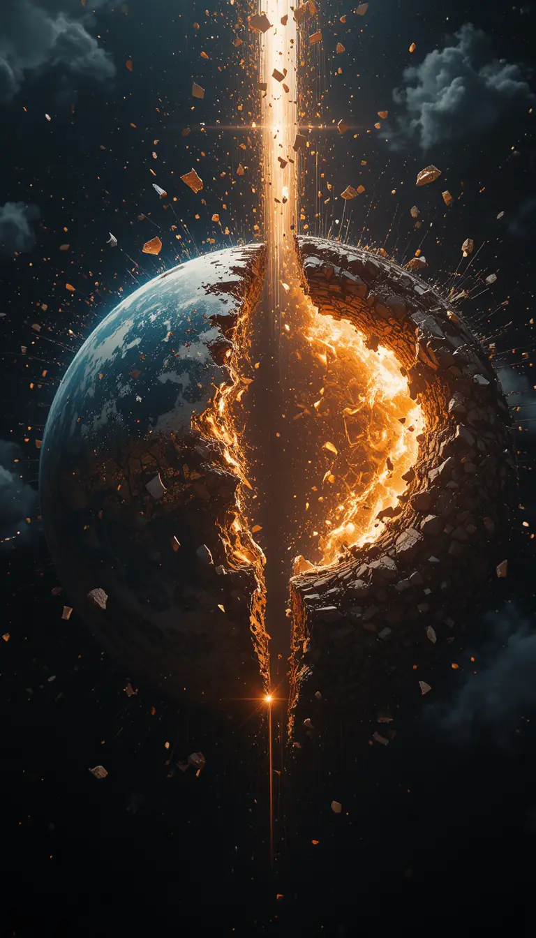 Earth splitting apart in a dramatic space cataclysm