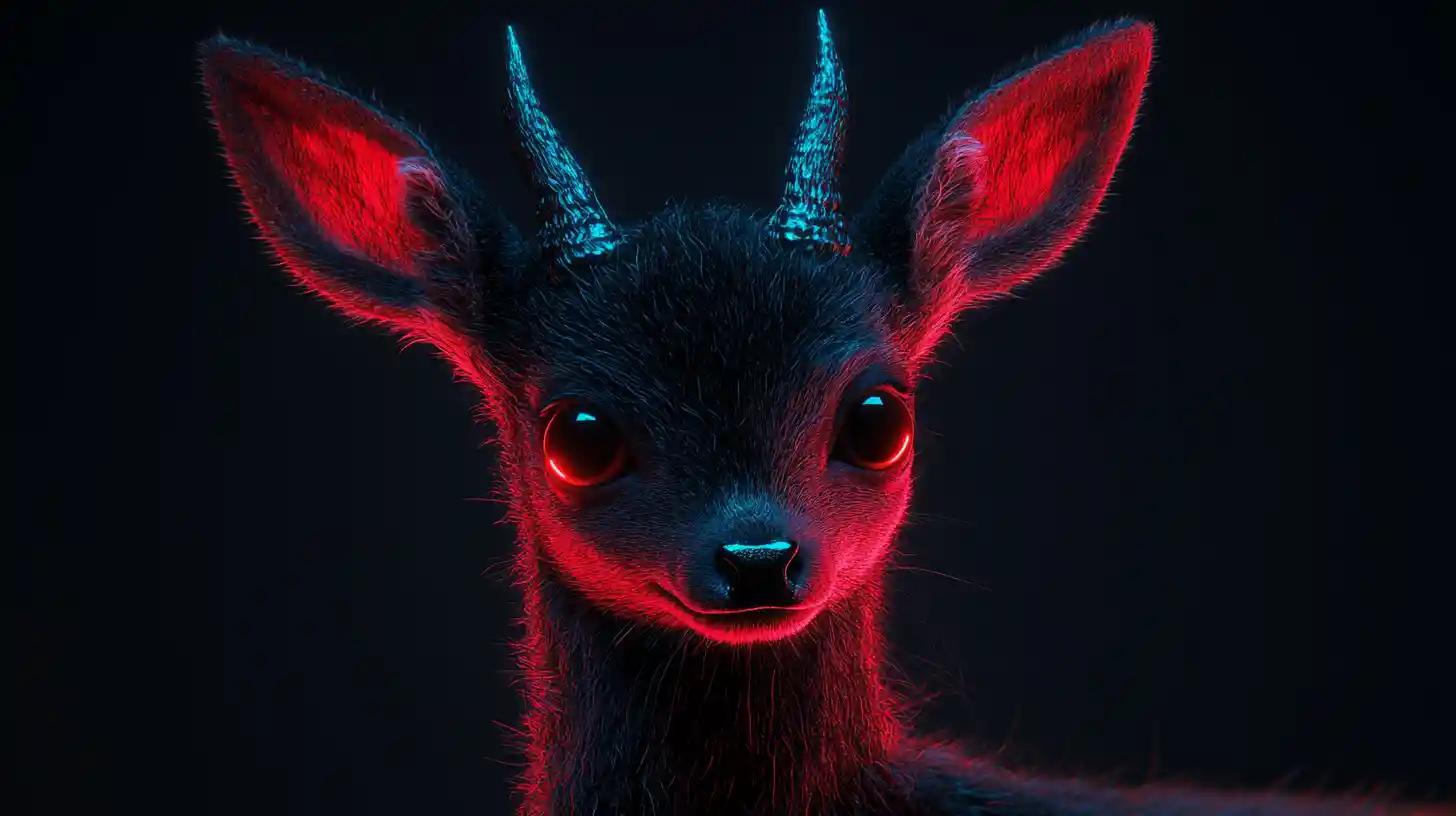 Shadow deer fawn with glowing eyes in dark fantasy lighting