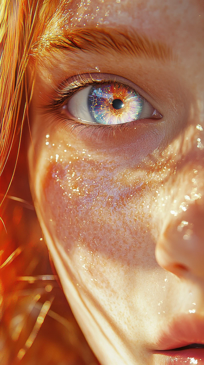 Primerísimo plano de chica de anime con ojo luminoso