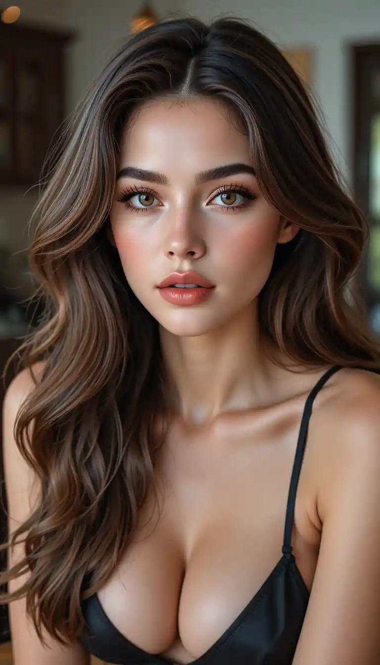 Cinematic fashion portrait of a woman with hazel almond eyes