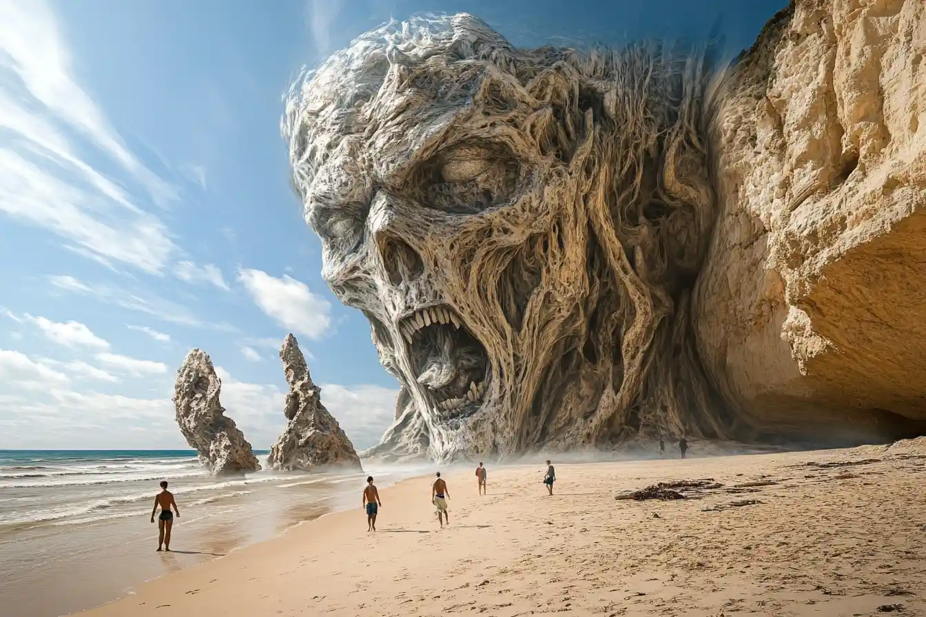 Surreal illusion of multiple scenes on a summer beach