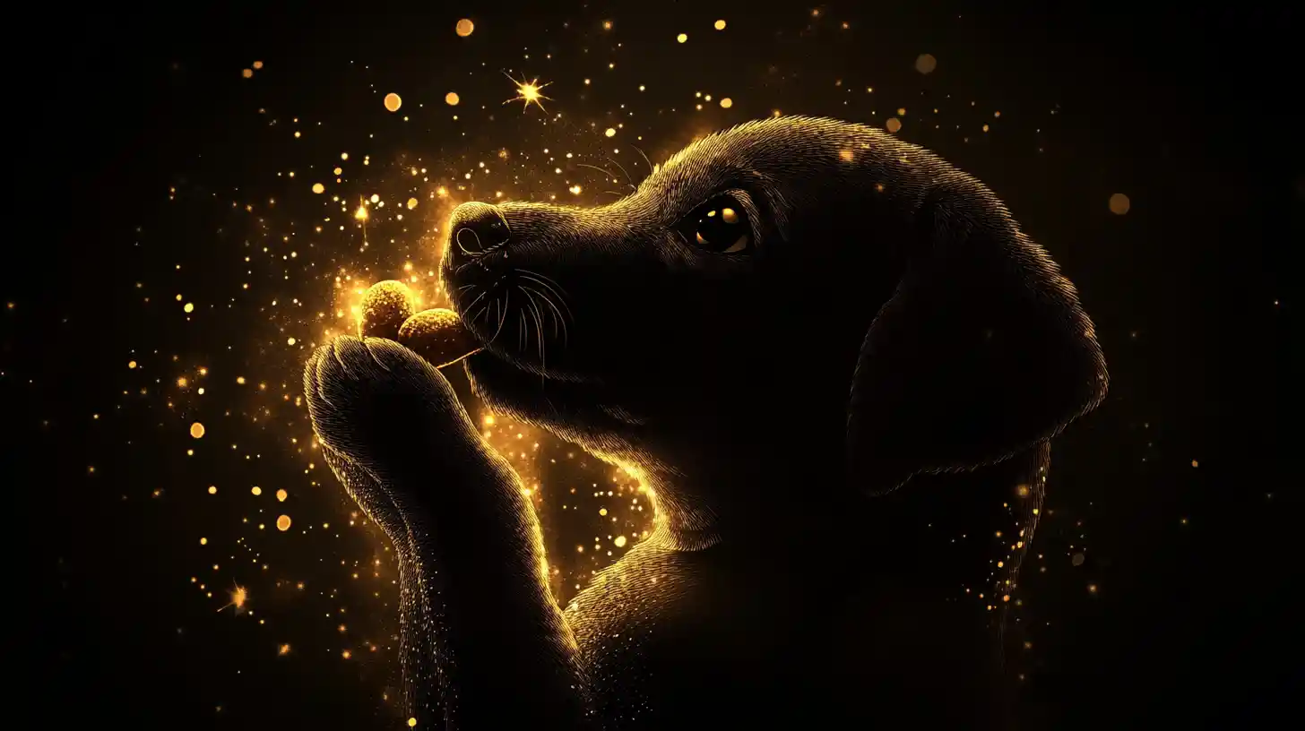 Glowing Gothic Puppy Silhouette With Treat And Sparkling Aura