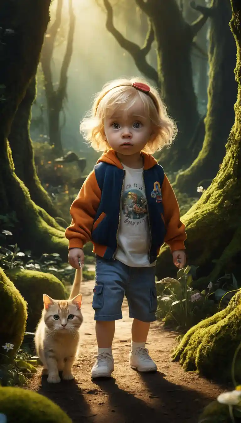Blonde baby girl rapper with leashed cat in studio