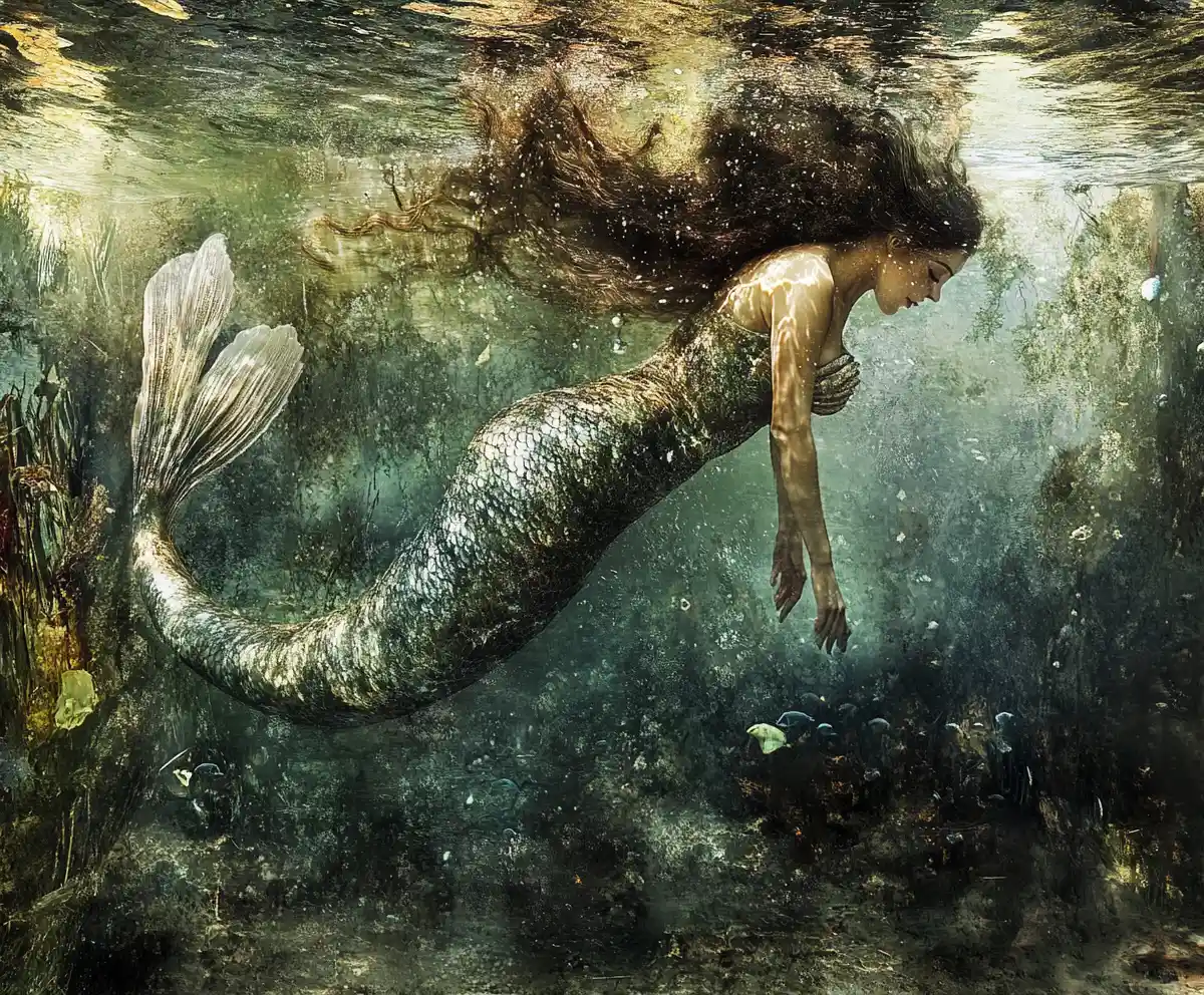 Surreal mermaid illusion forming a strange multi image scene