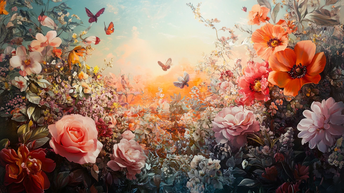 Surreal floral landscape blurring reality with illusion