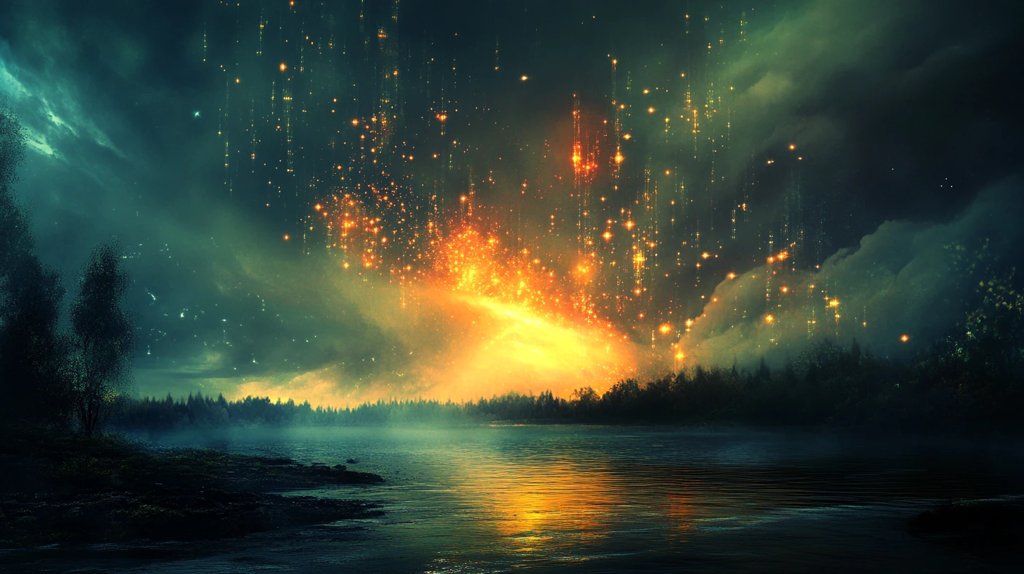 Magical Glass Lake With Sparkling Mist And Enchanted Light
