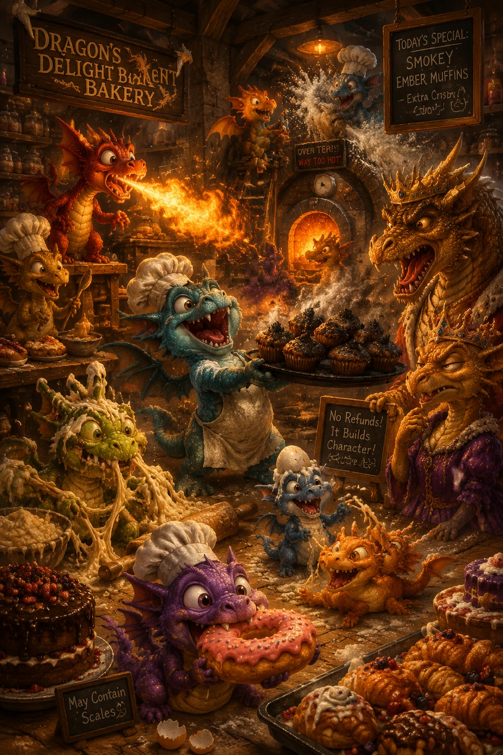 Tiny Dragons Running A Chaotic Fantasy Bakery Interior