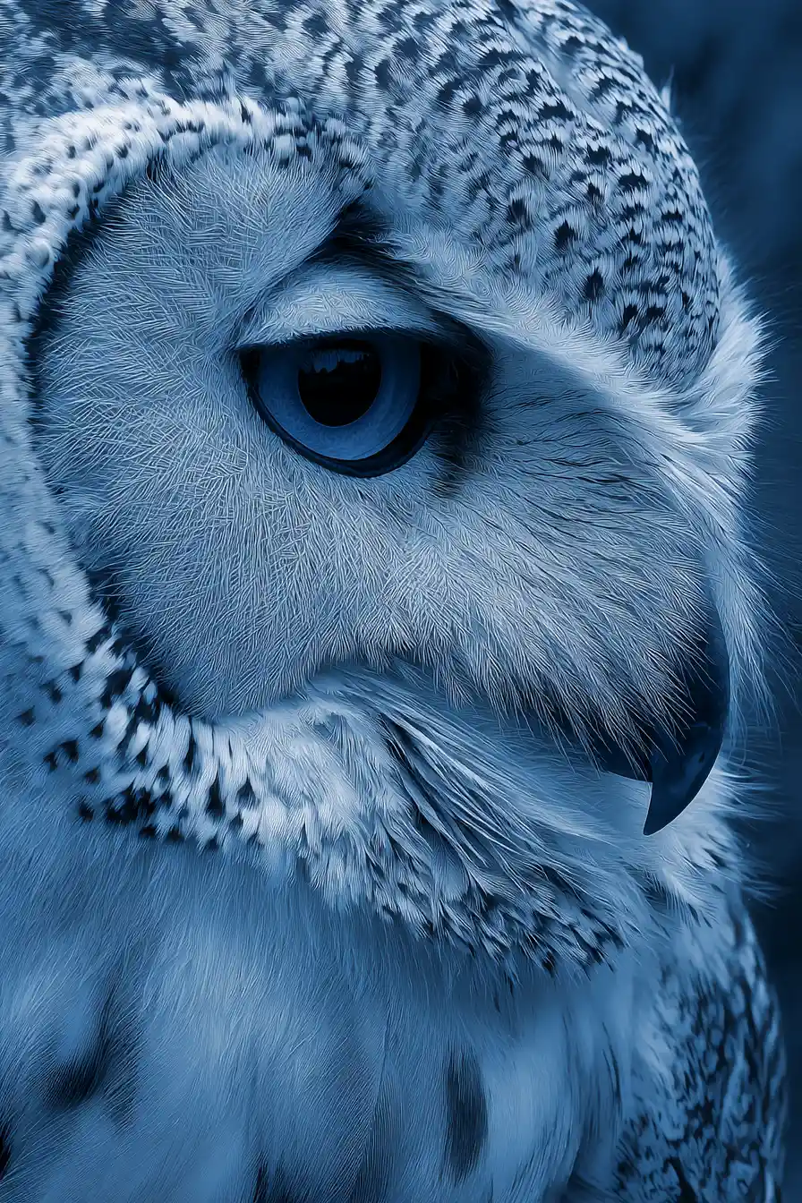 Flying owl gliding across a clear blue sky