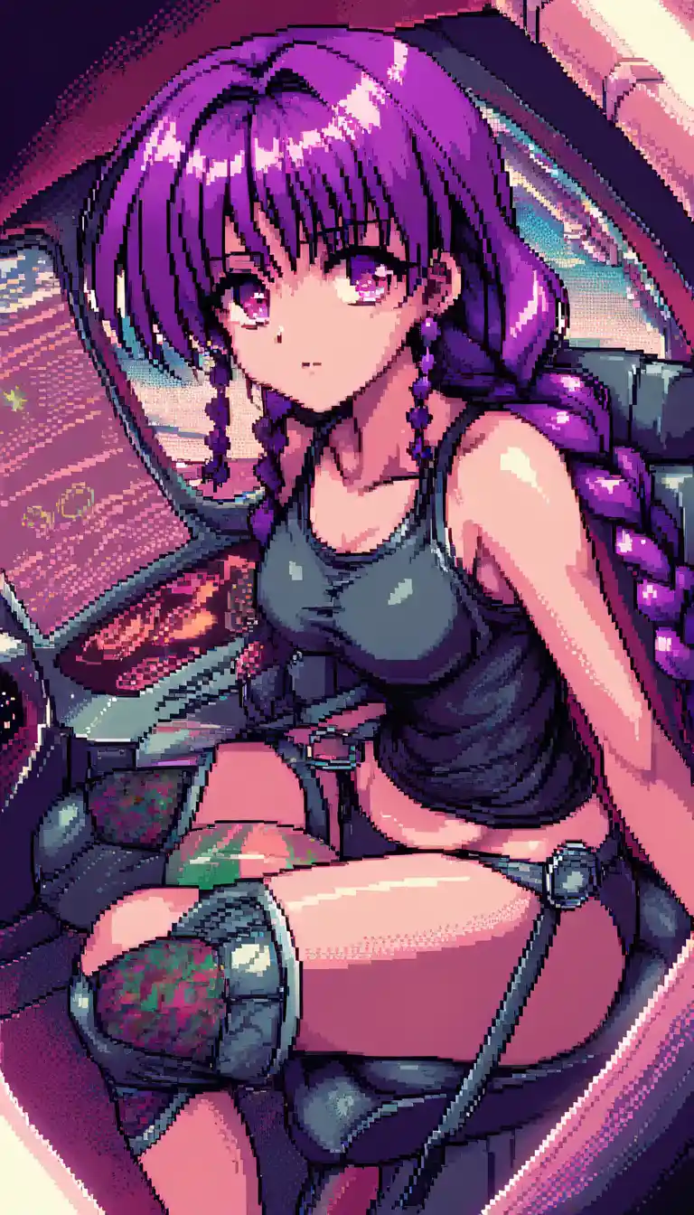 Anime girl in airplane cockpit rendered in pixel art style