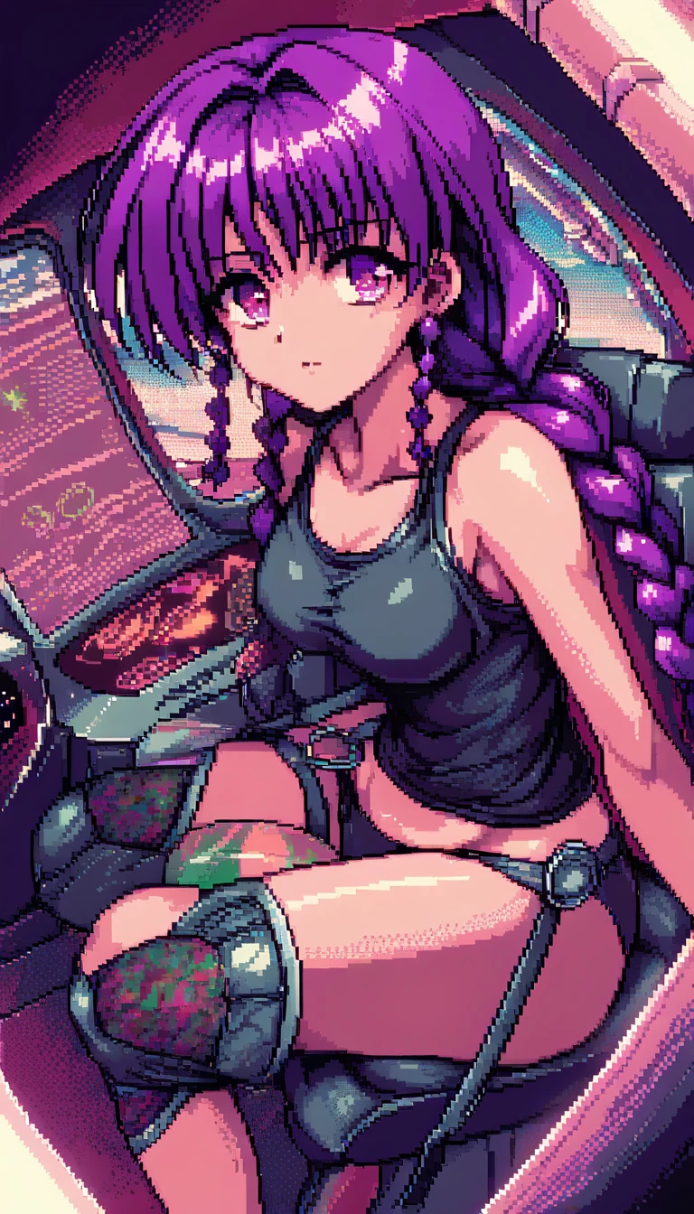 Anime girl in airplane cockpit rendered in pixel art style