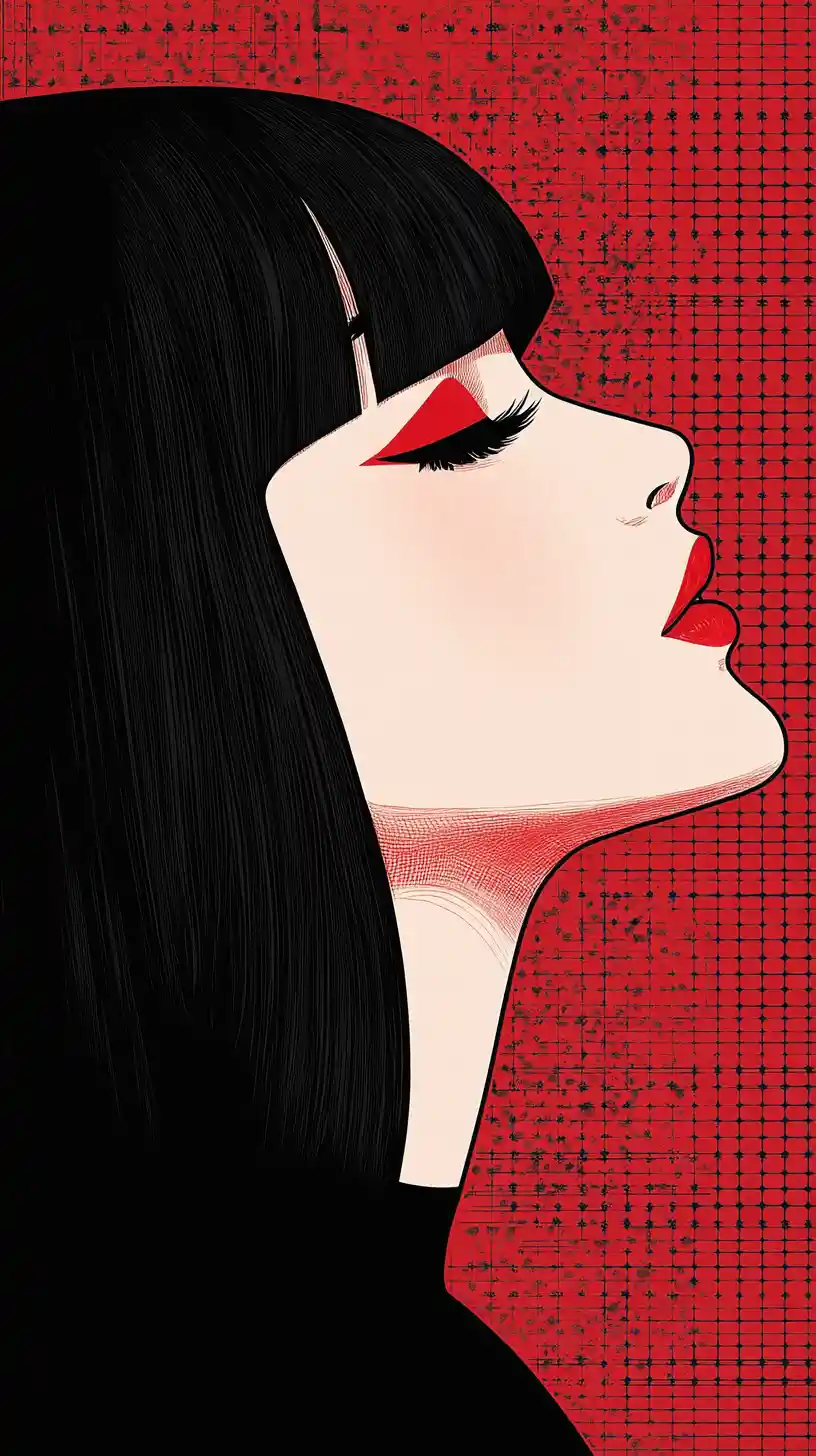 Minimalist pop art profile portrait of an asian woman
