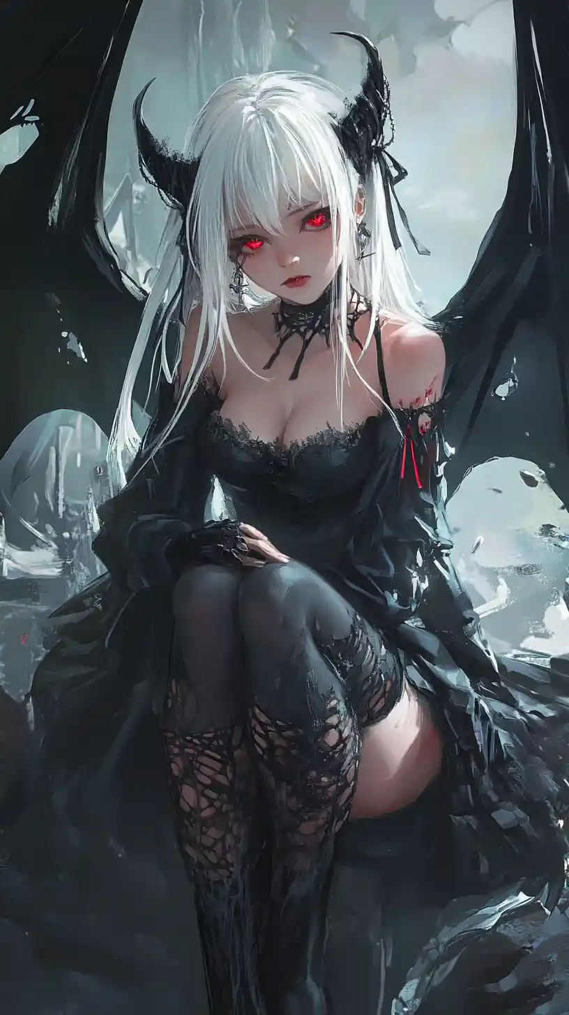 Gothic fairy woman with neon green wings in darkness