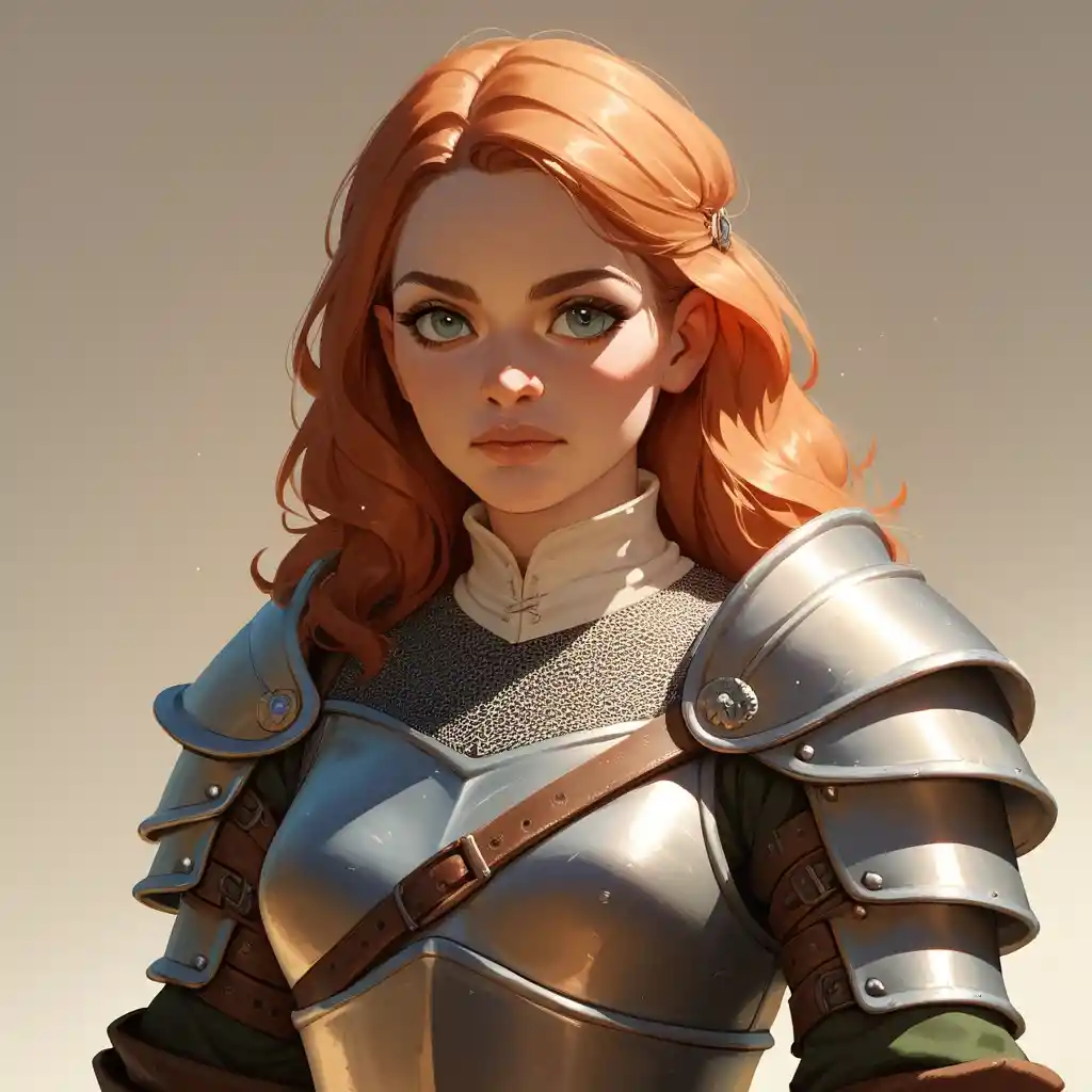 Young female warrior in medieval armor holding bolt thrower
