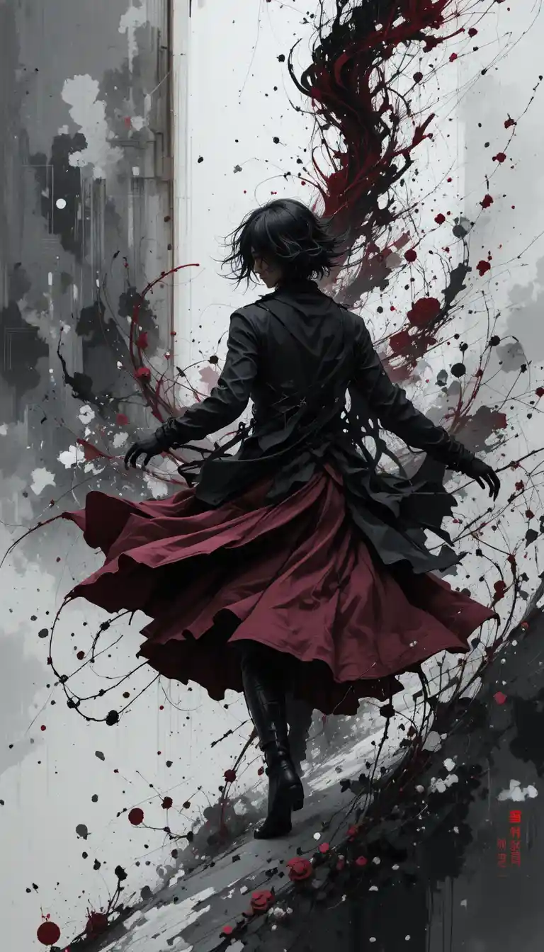 Abstract black and burgundy dynamic monochrome graphic artwork