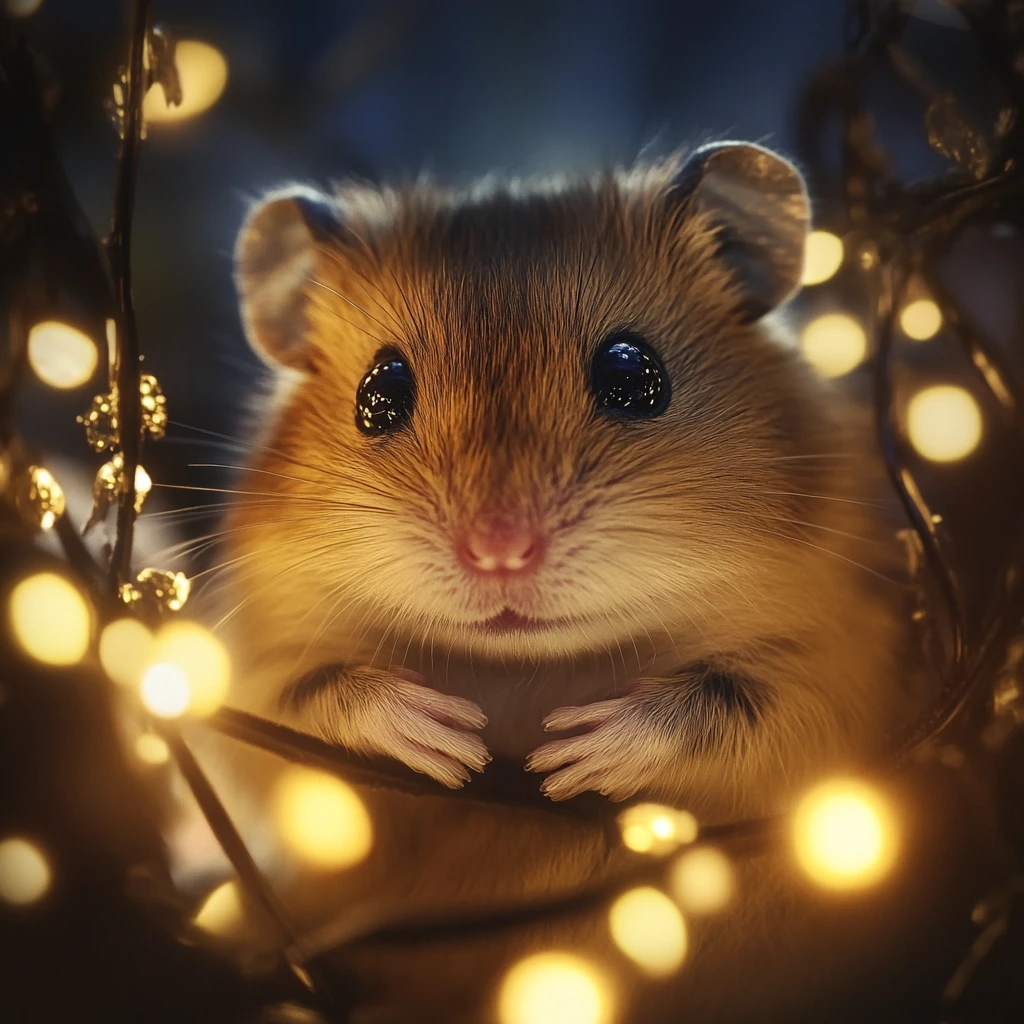 Photorealistic sleeping hamster in police cap under blanket