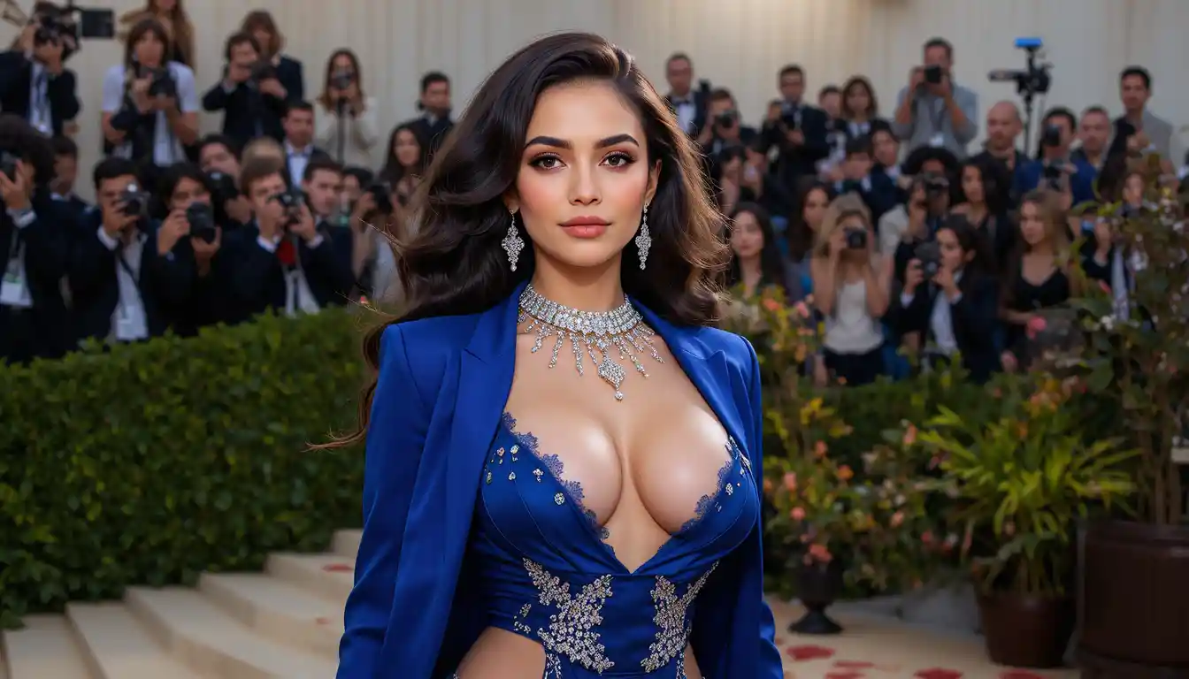 Confident latina woman posing on glamorous red carpet
