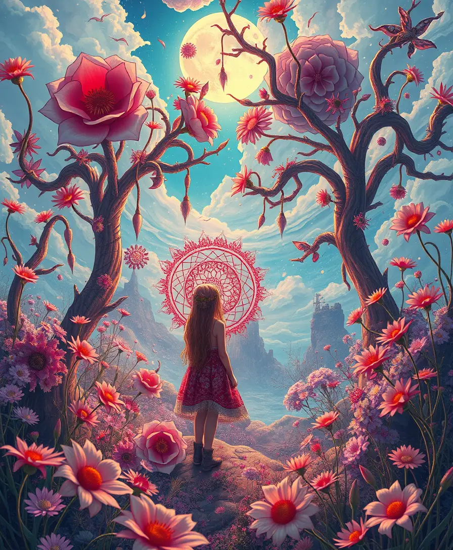 Surreal summer fantasy with staring dreamlike characters