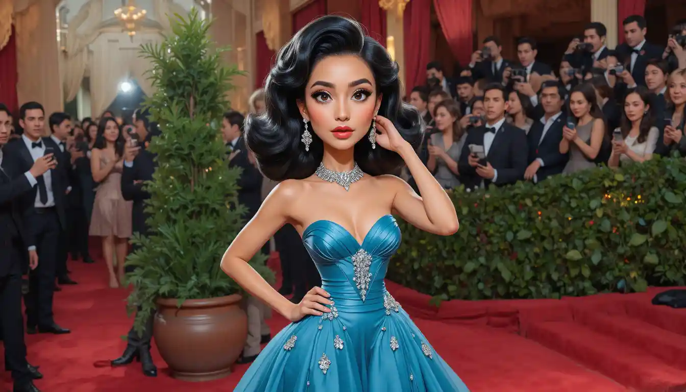 Confident latina woman posing on glamorous red carpet