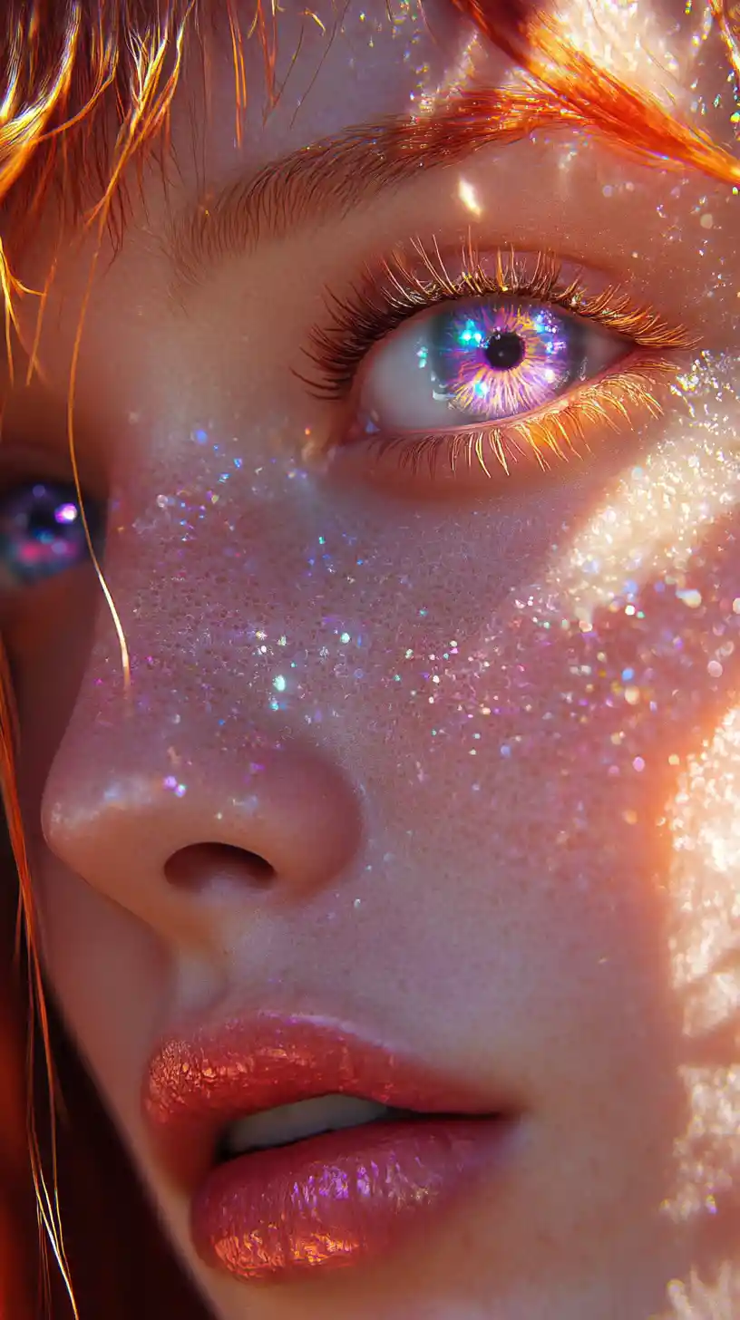 Extreme close up of an anime girls luminous galaxy eye