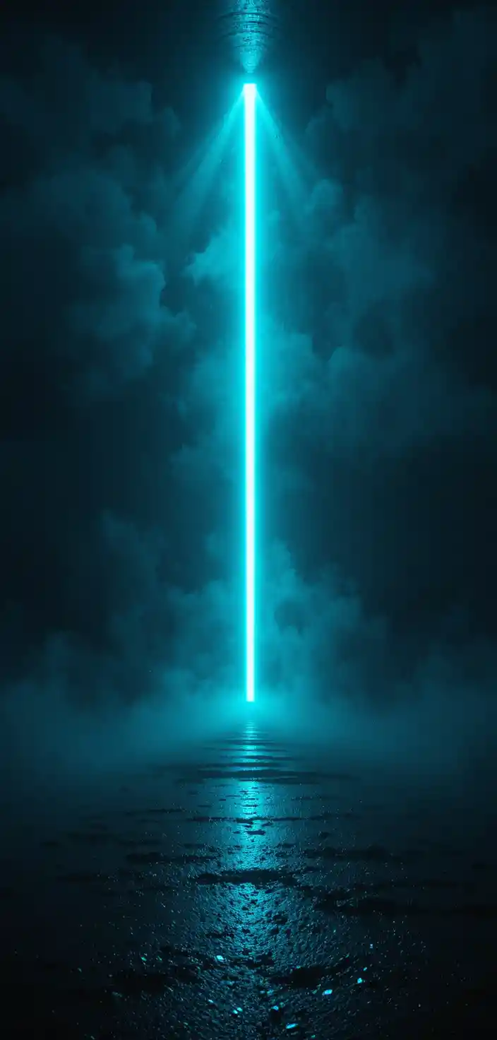 Abstract cyan glow with central vanishing point in darkness
