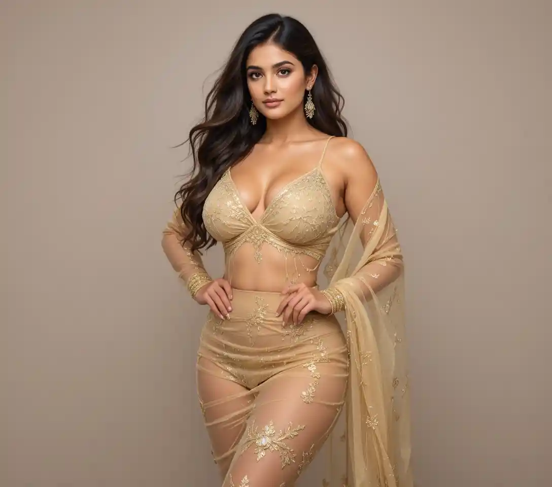 Full body Indian woman posing for a fashion photoshoot