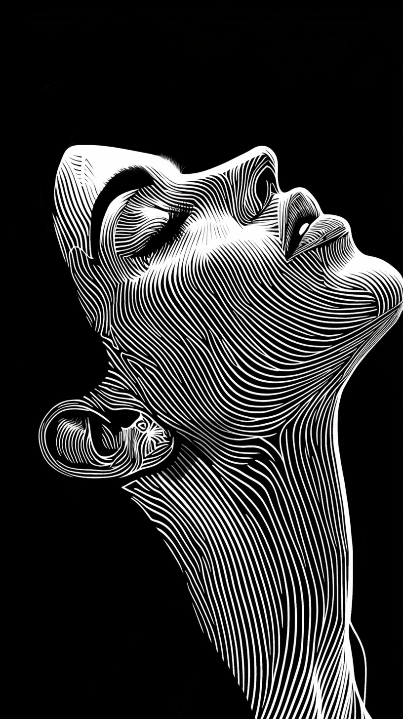 Expressive female profile in bold black and white lines