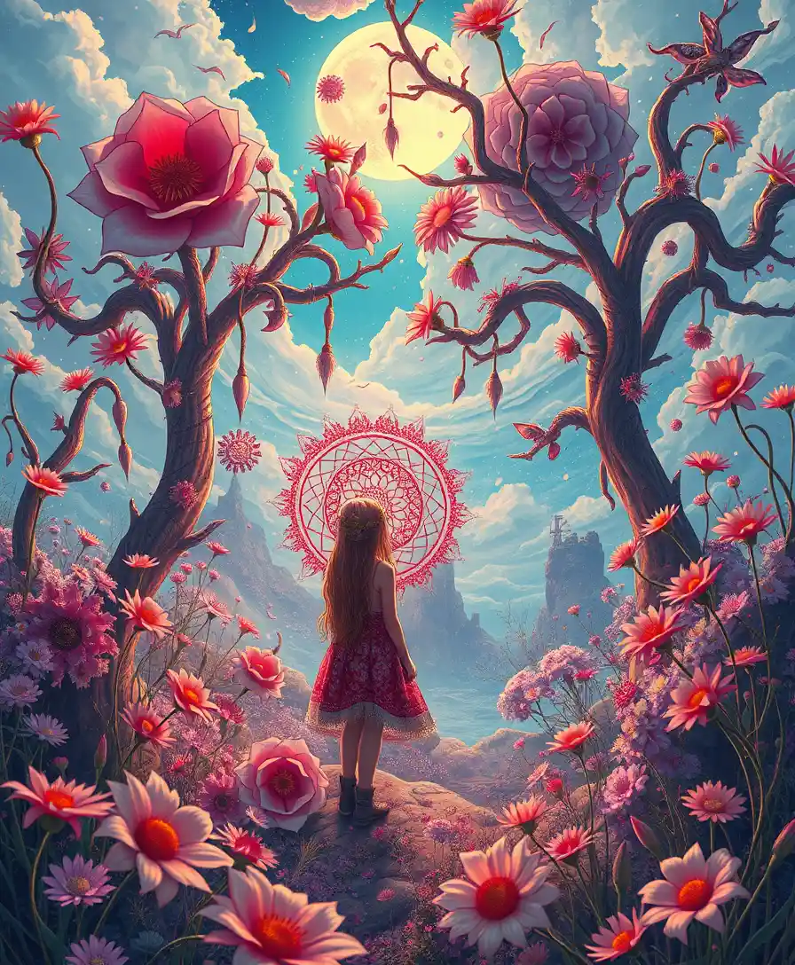 Surreal summer fantasy with staring dreamlike characters