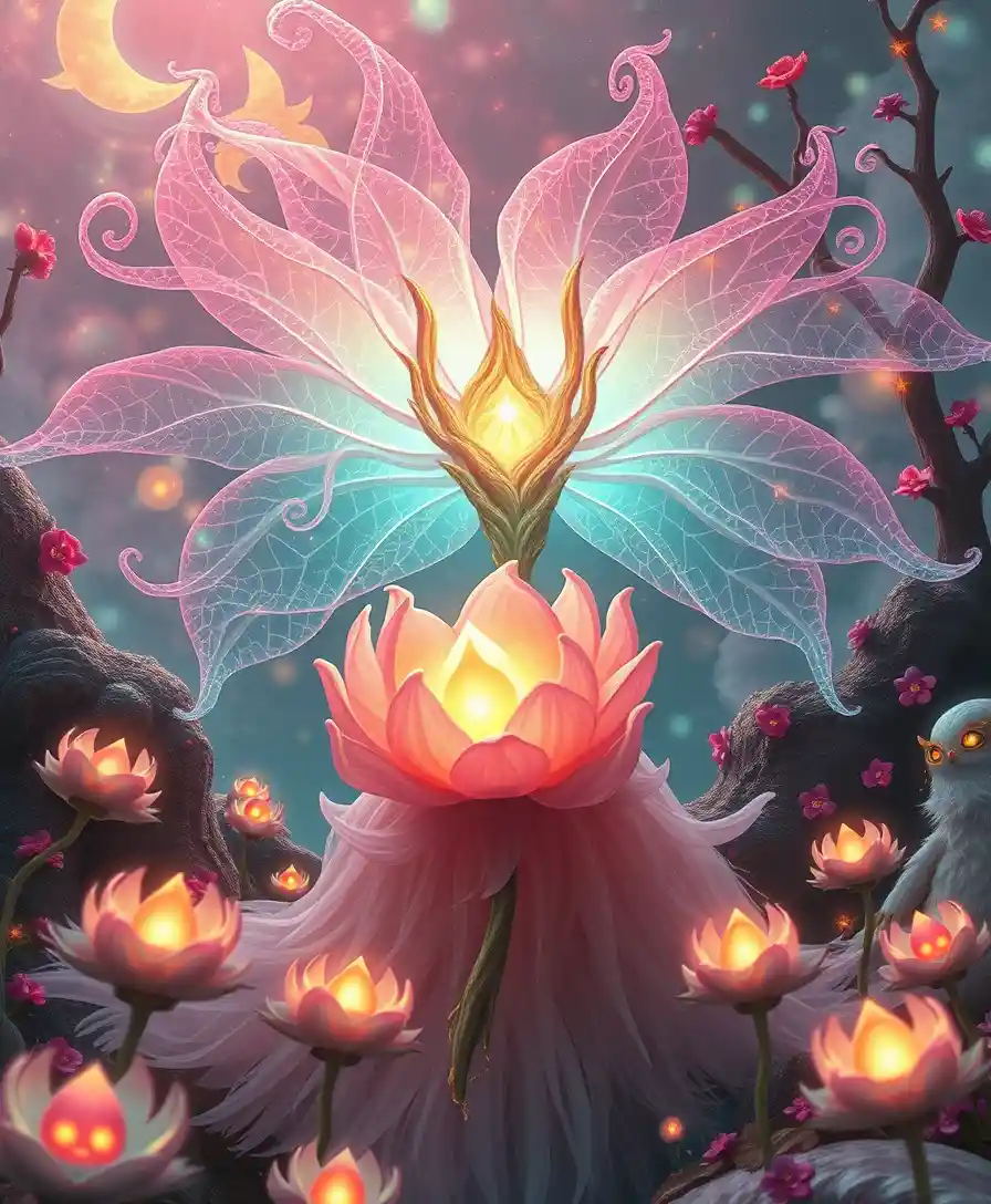 Ethereal fantasy creature in a glowing surreal landscape