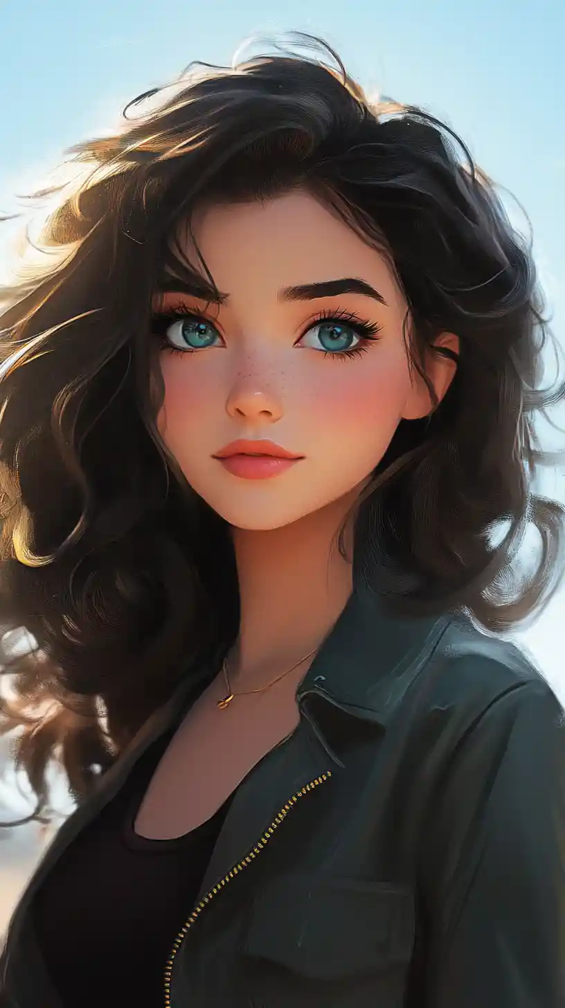 Anime girl portrait under a clear blue sky