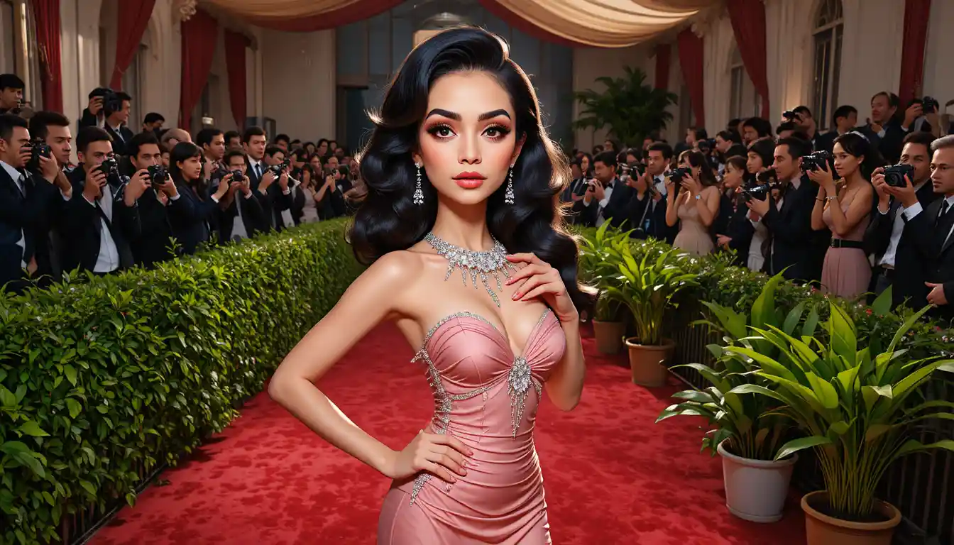 Confident woman posing on a glamorous red carpet