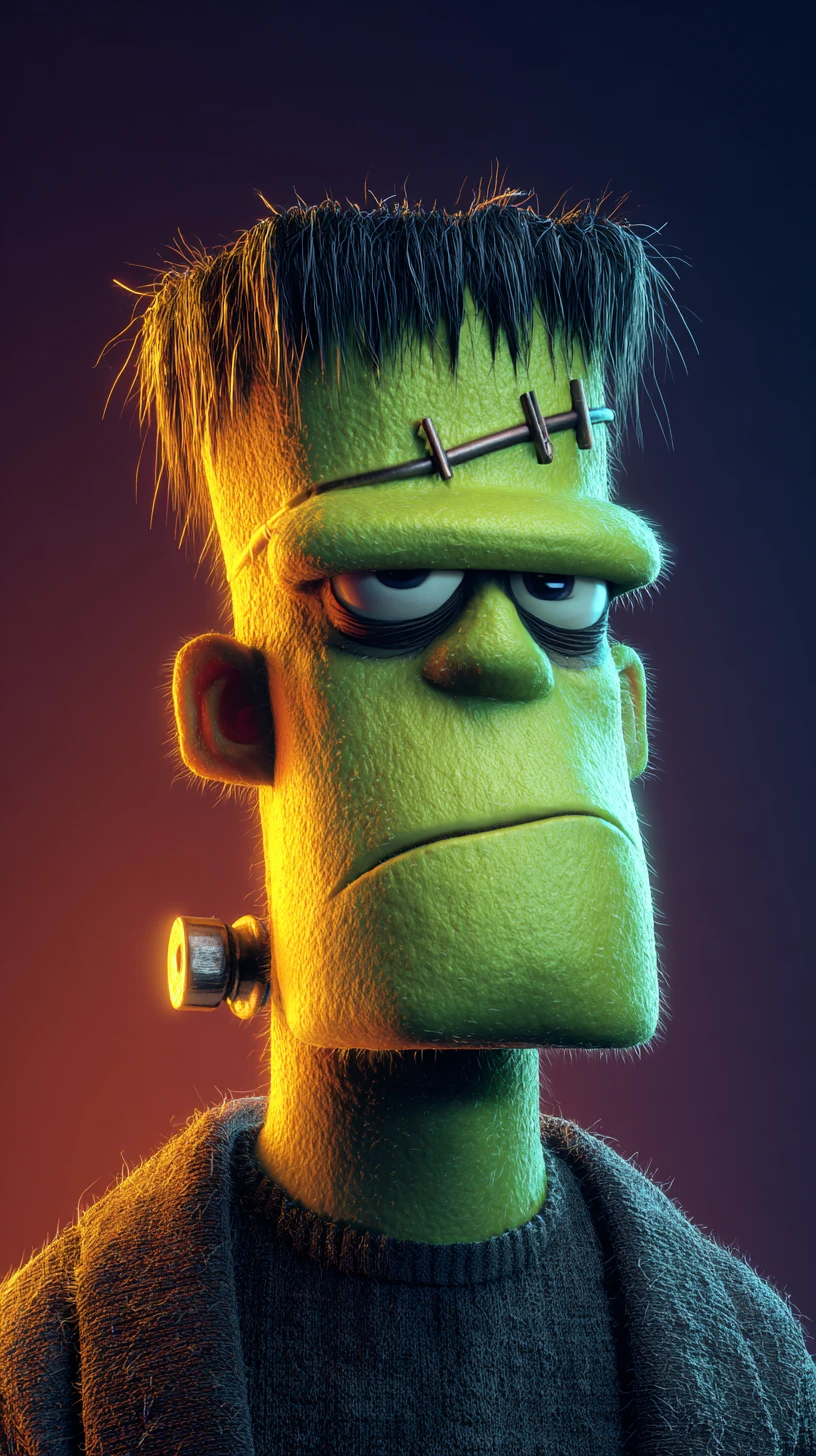 Cute 3D Frankenstein Monster Portrait With Grumpy Expression