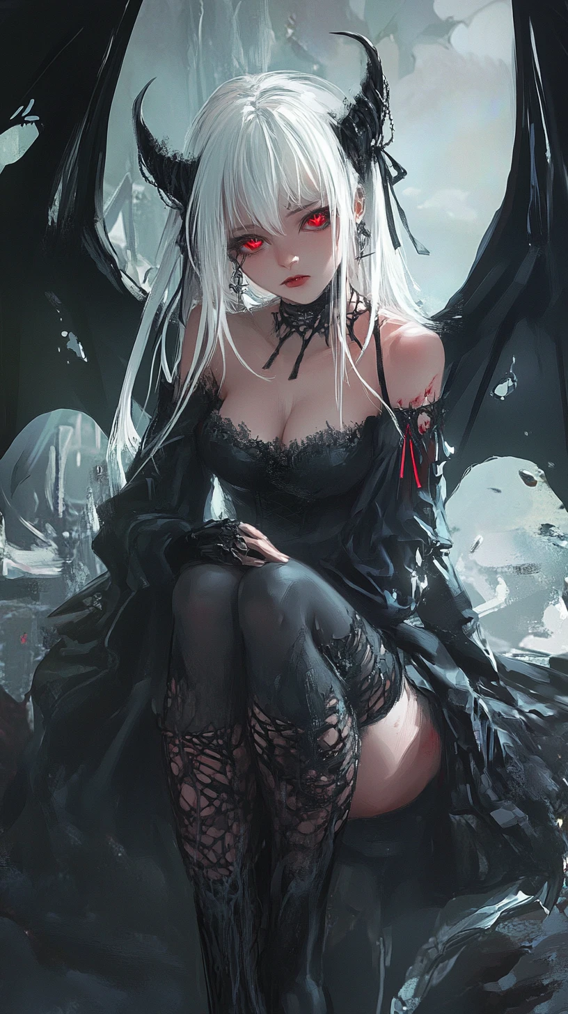 Gothic fairy woman with neon green wings in darkness