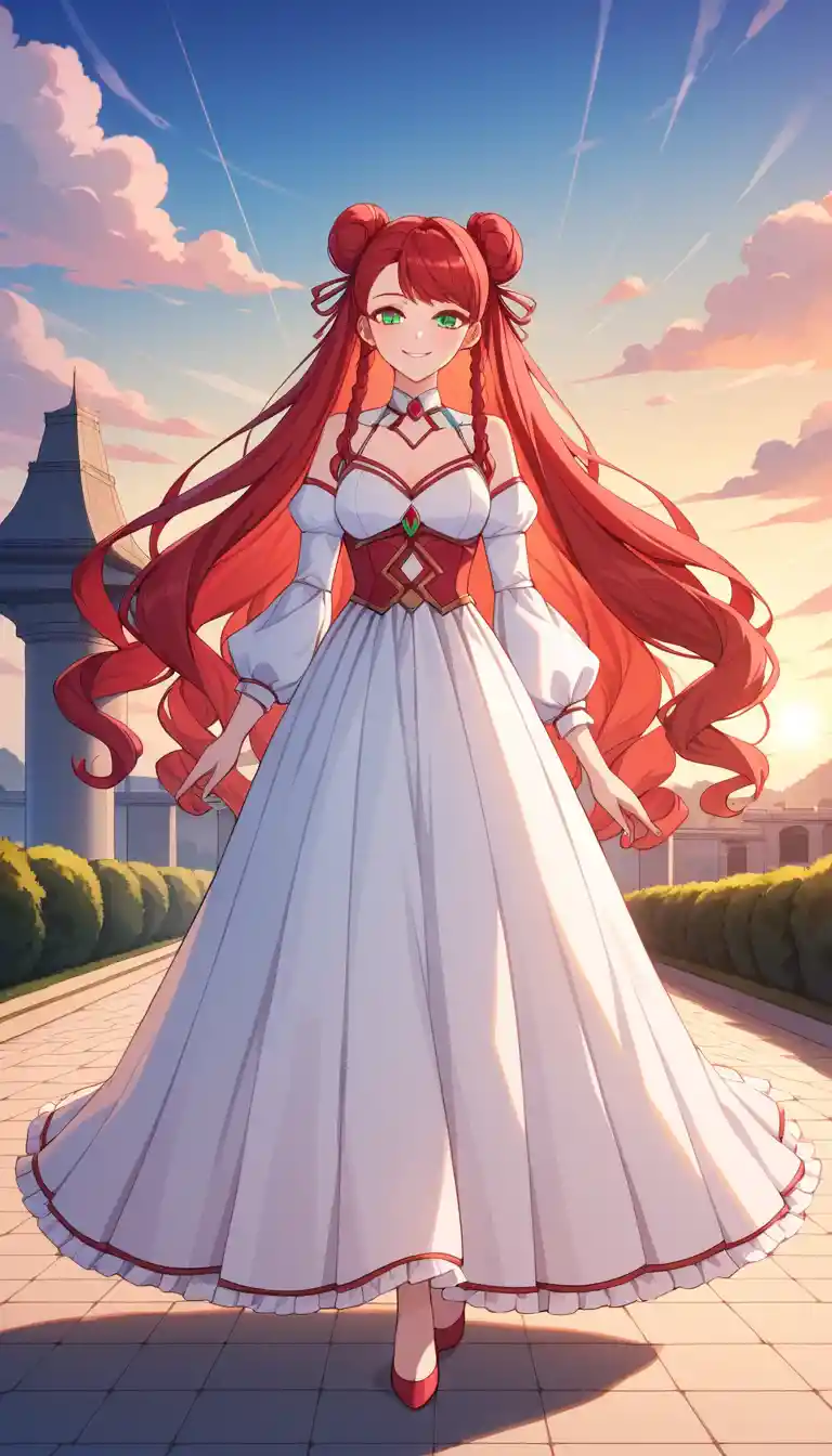 Anime girl standing in sunrise light outdoors