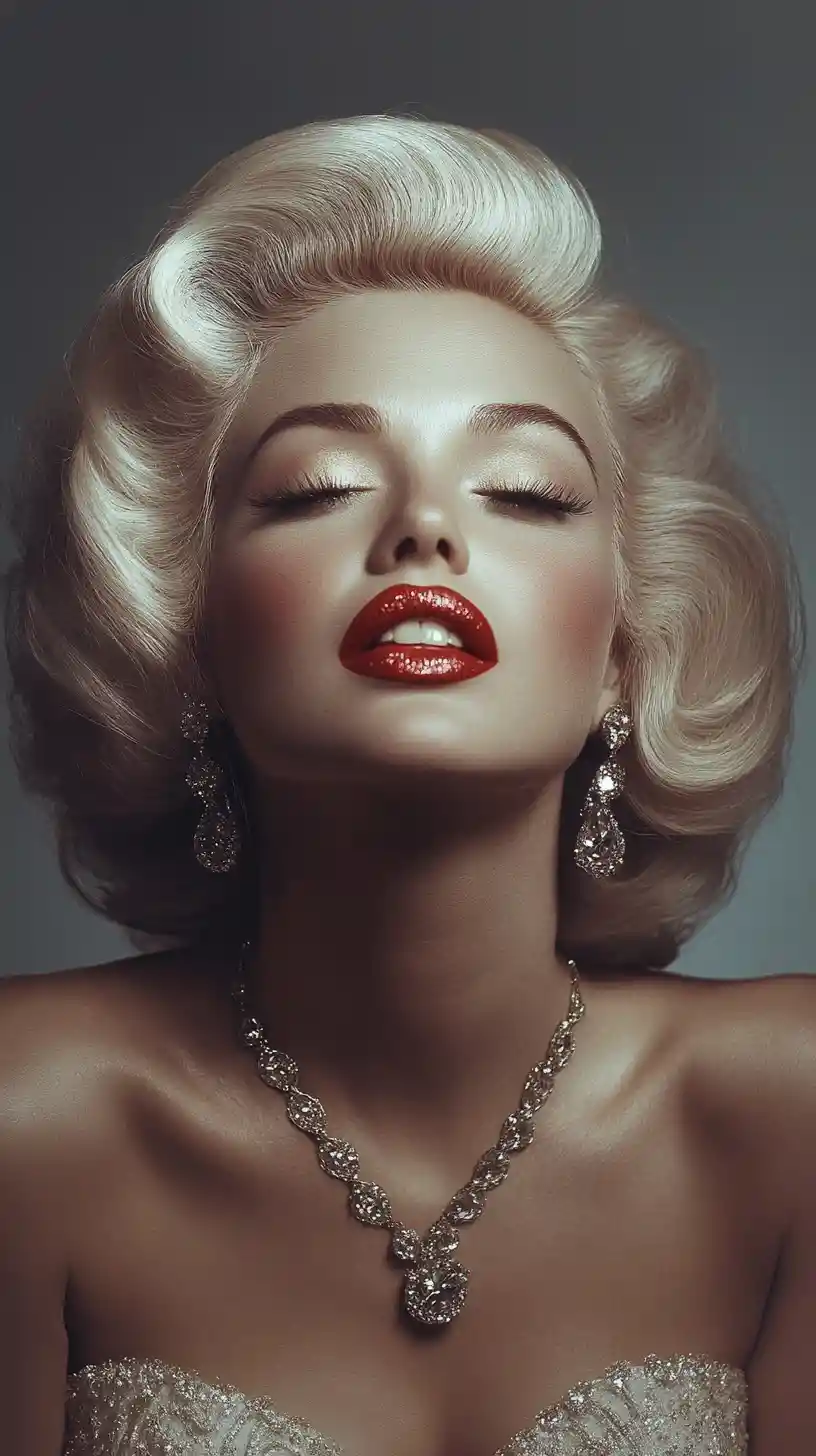 Glamorous blonde woman close up with magenta lips