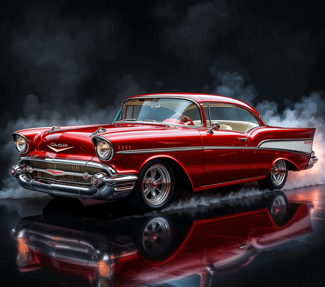 Futuristic Red Chevy Concept Car On Black Background