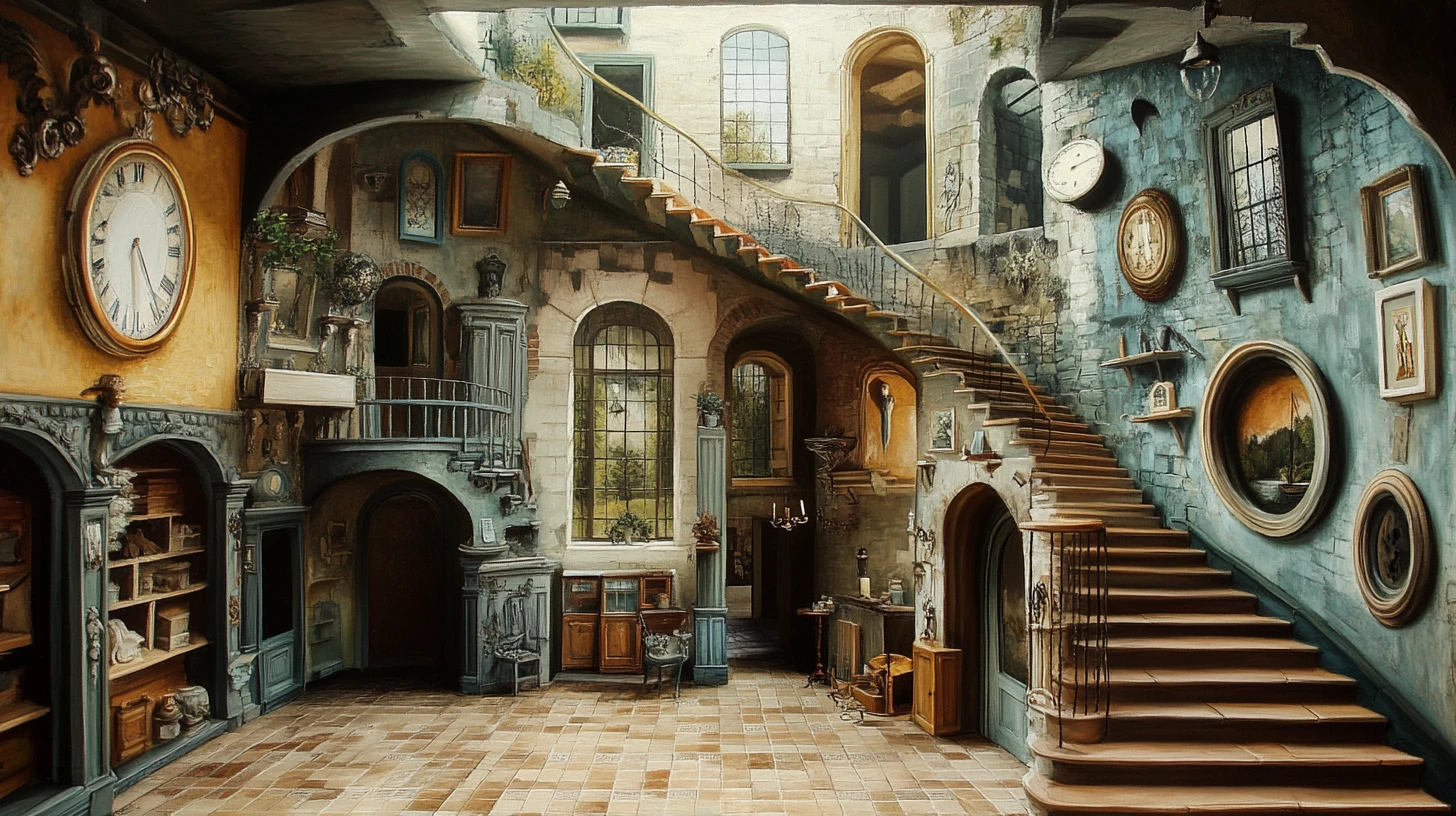 Surrealer Traumlandschaft aus ineinandergreifenden optischen Illusionen