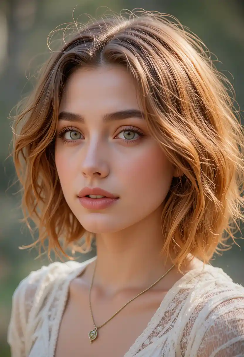 Portrait of a young woman with ombre hair and green eyes