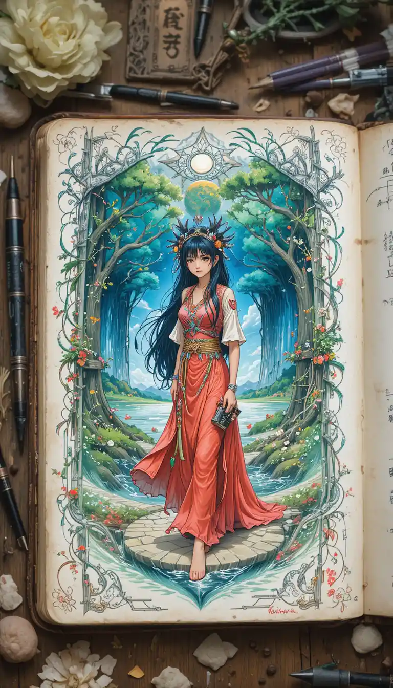 Anime princess inspired illustration with sketchbook style coloring