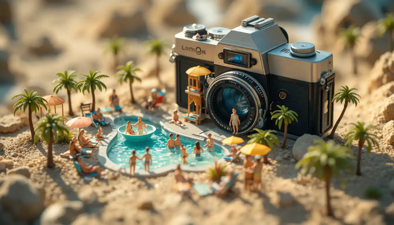 Miniature Summer City Built On A Vintage Film Camera