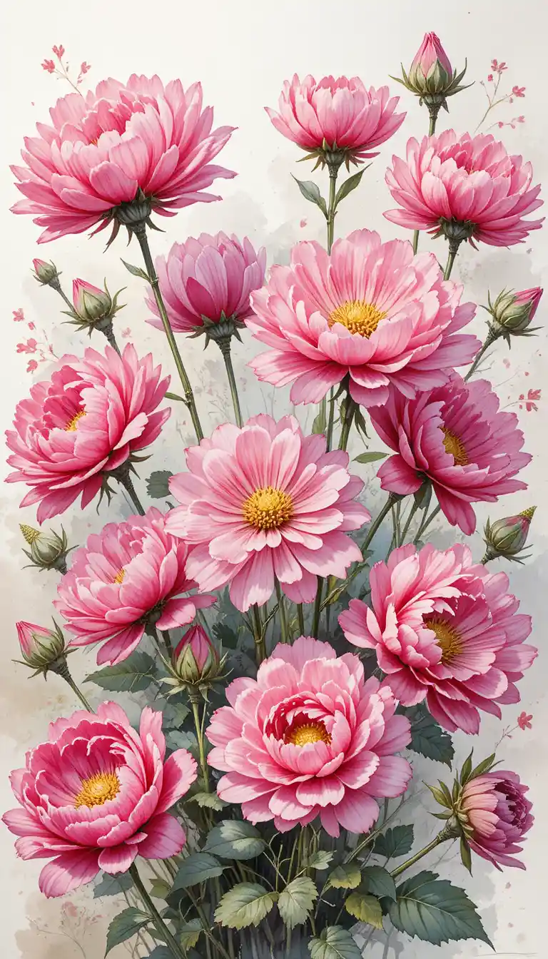 Vector illustration flyer with pink ranunculus watercolor flowers