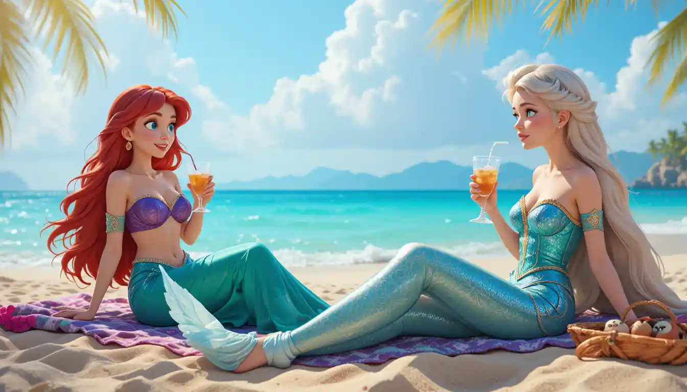 Women relaxing on a sunny tropical beach with cold drinks