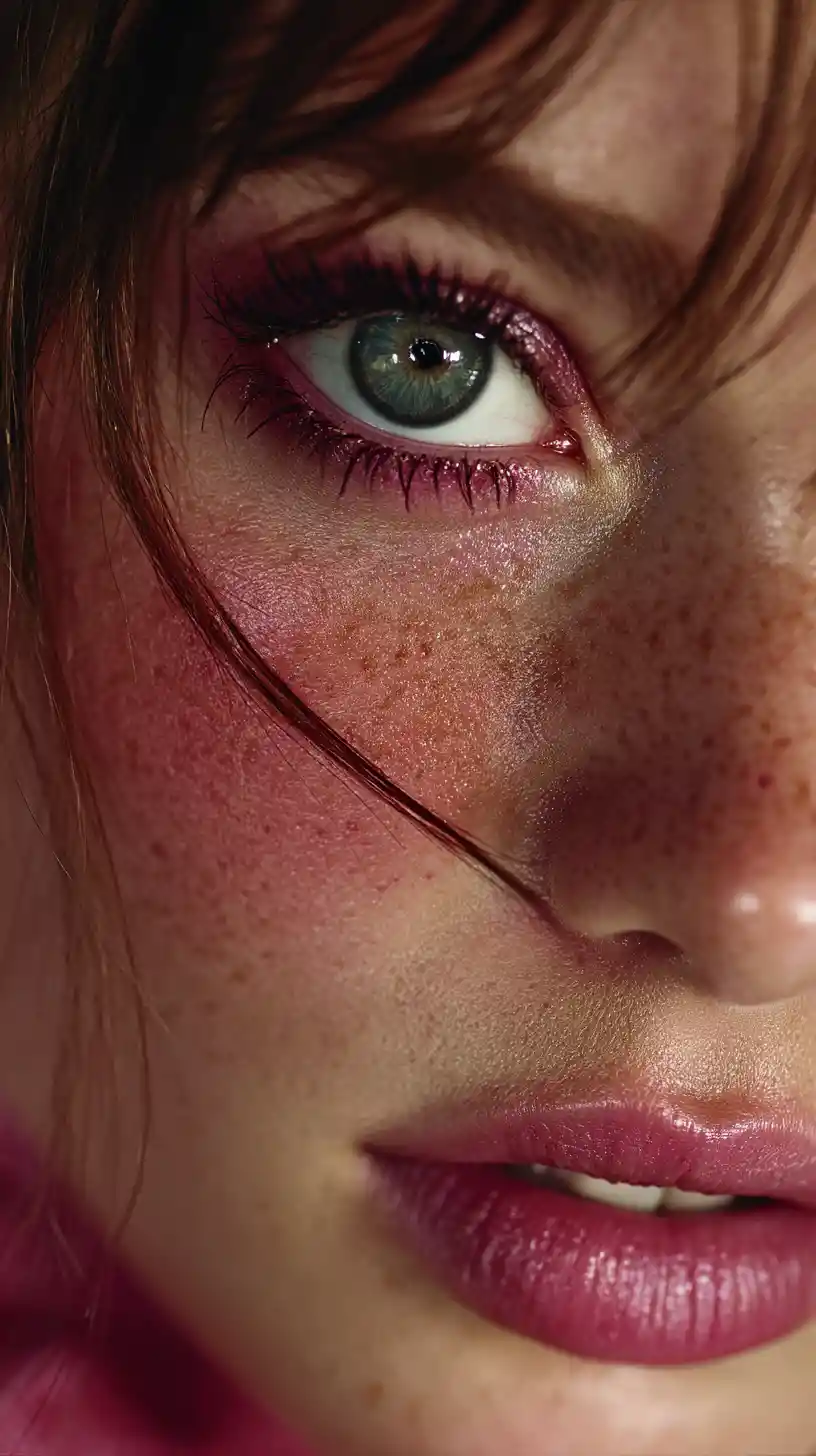 Hyperreal beauty portrait with cool toned editorial makeup