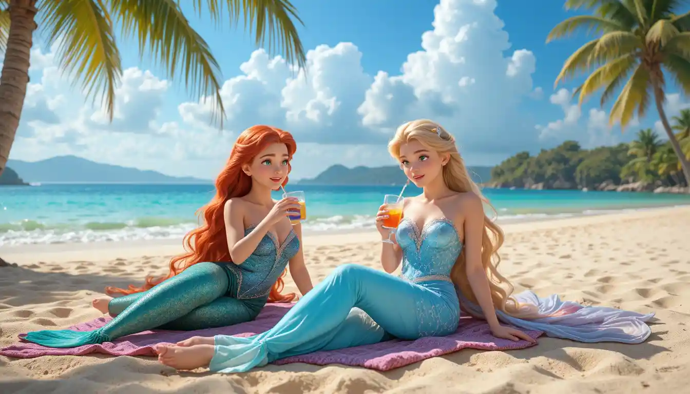 Three women relaxing on a sunny tropical beach