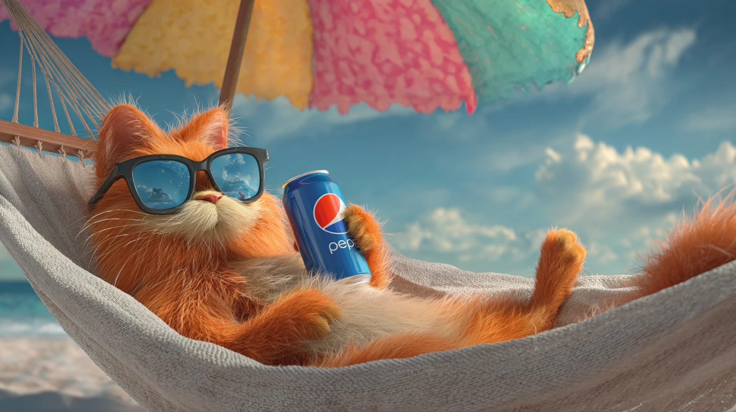 Relaxed 3D Orange Cat Lounging In A Beach Hammock