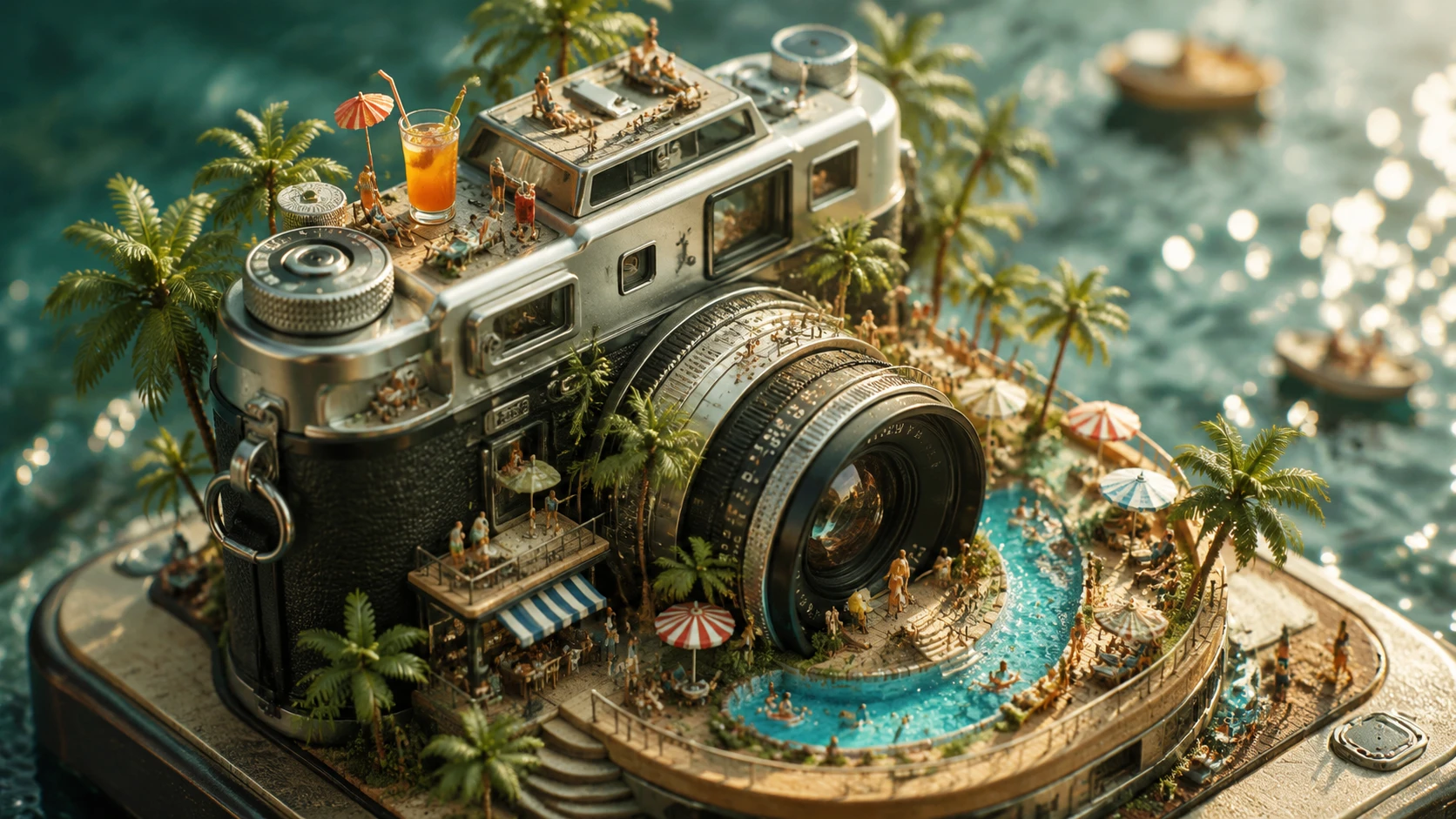 Miniature Beach City Built Around A Vintage Film Camera