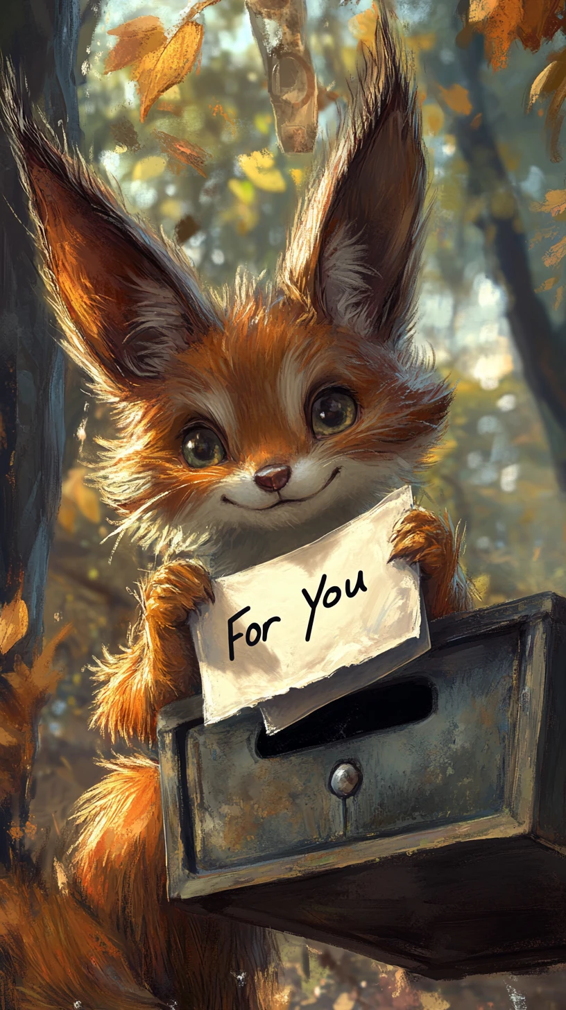 Happy chipmunk mailing a letter at rustic post office