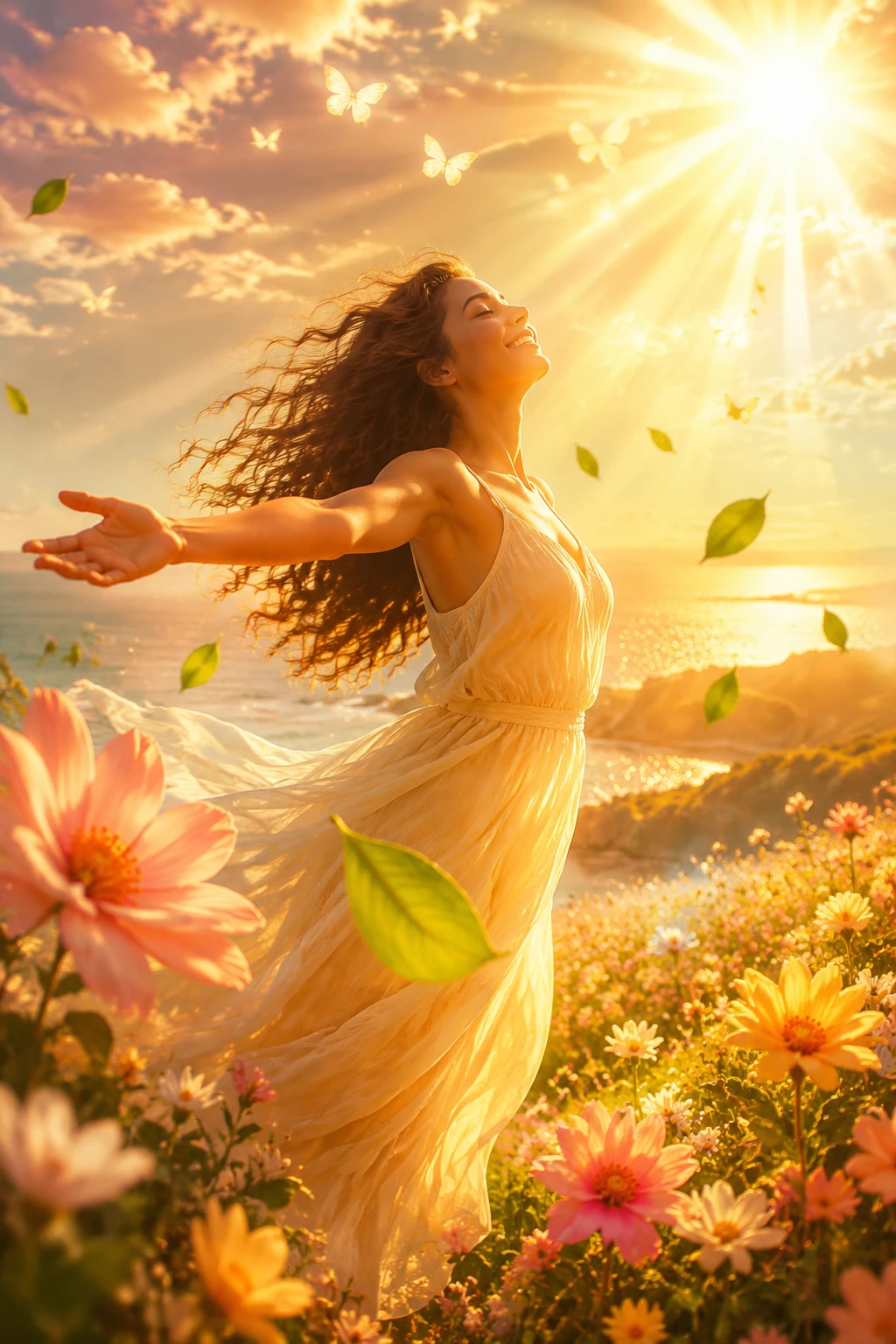 Single flower glowing softly in warm summer sunlight