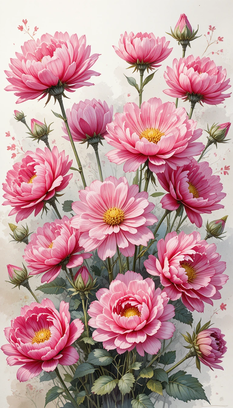 Vector illustration flyer with pink ranunculus watercolor flowers