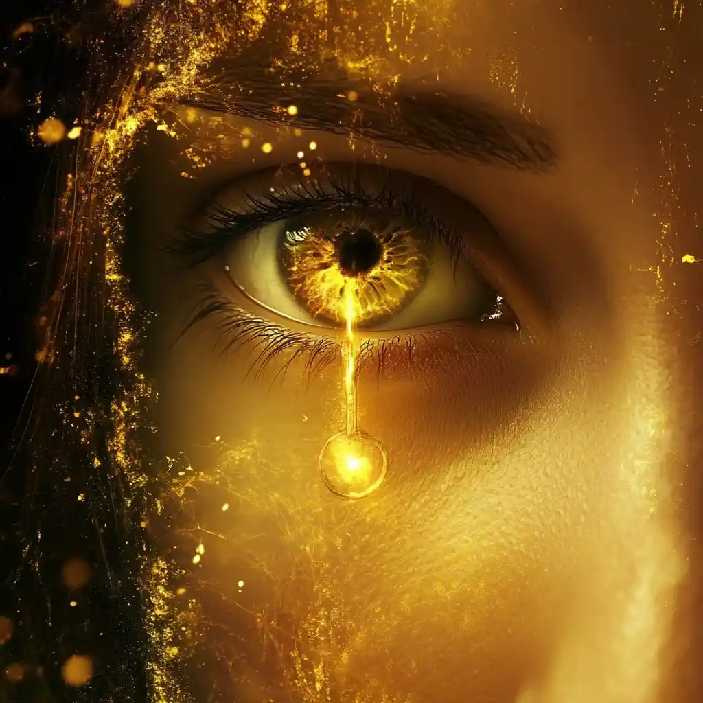 Glowing keyhole light over a golden skinned woman