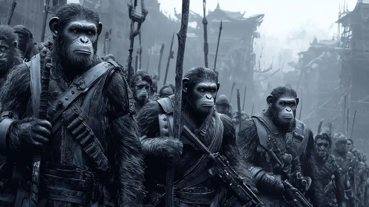 Warrior group in a post apocalyptic New York street